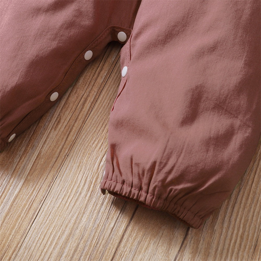 Casual Solid Color Ruffle Collar Short Sleeve Baby Jumpsuit