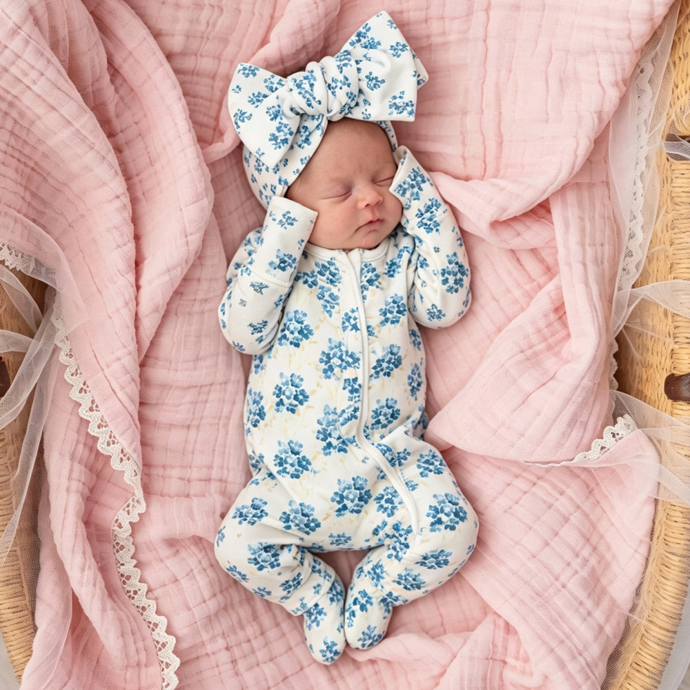2PCS Charming Floral Printed Zipper Baby Girl Jumpsuit