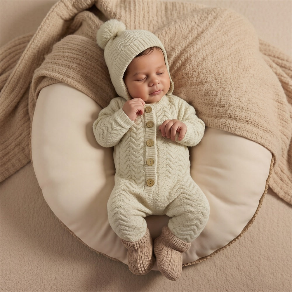 2PCS Comfy Solid Color Knit Long Sleeve Baby Jumpsuit