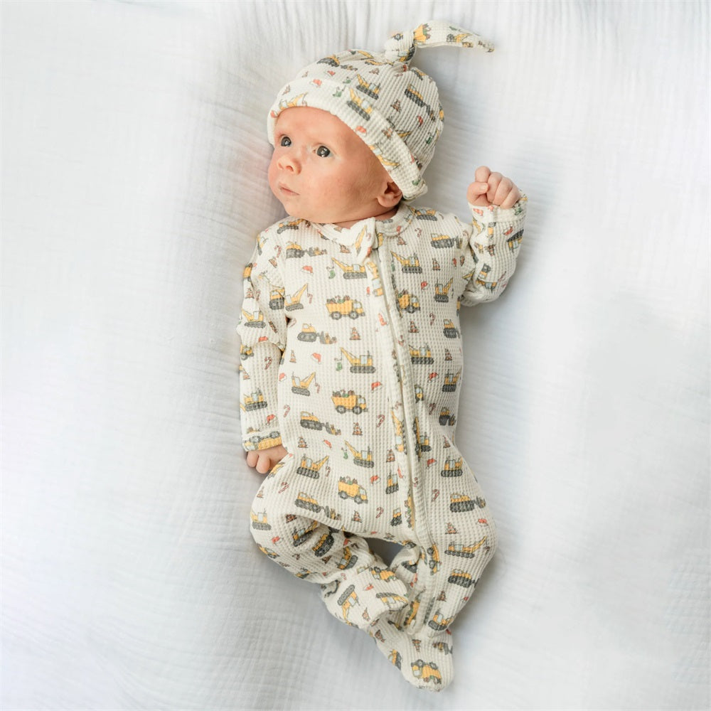 2PCS Santa's Work Zone Print Long Sleeve Baby Jumpsuit