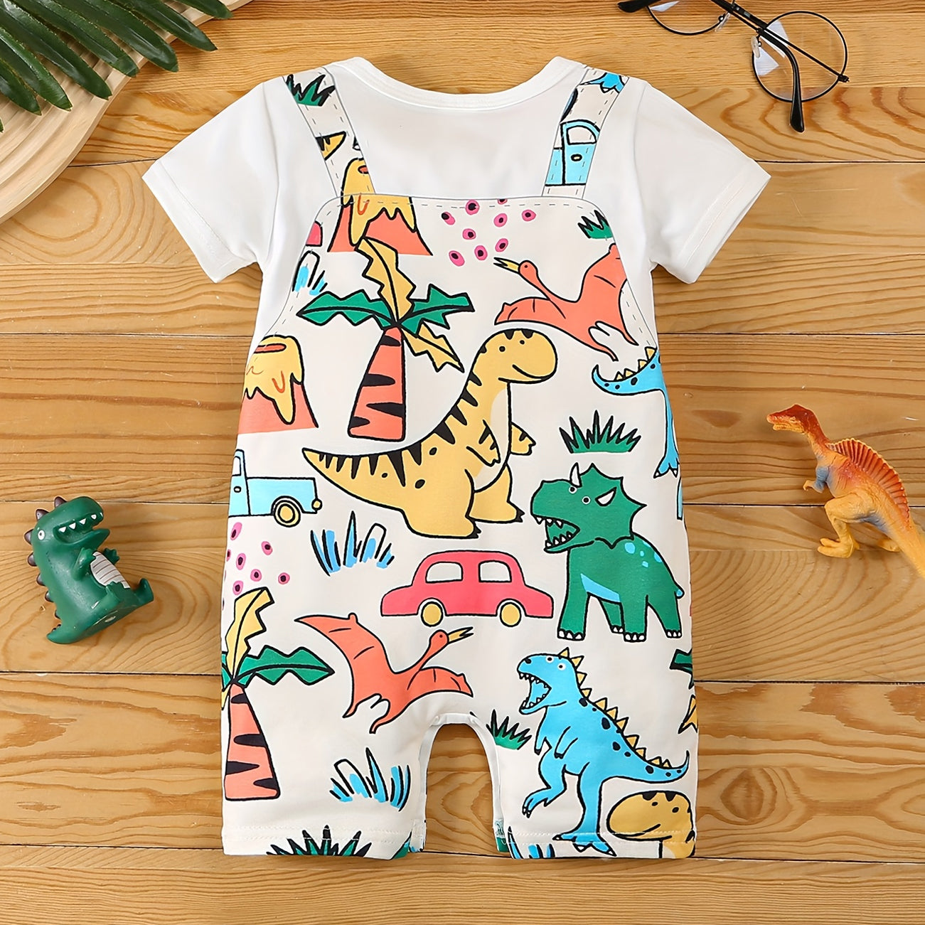 Timeless Dinosaur Printed Short Sleeve Baby Jumpsuit