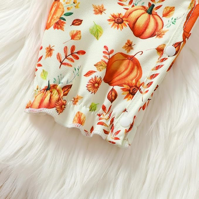 2PCS Halloween Pumpkin Printed Long Sleeve Baby Jumpsuit