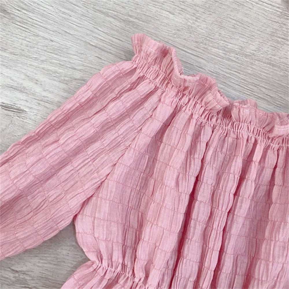 2PCS Lovely Solid Color Crinkle Grid Baby Romper