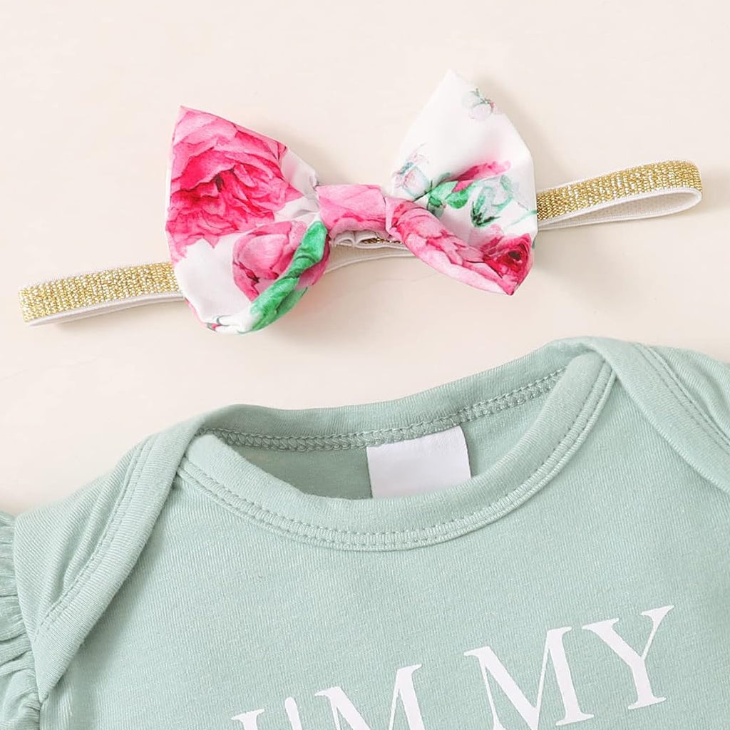 3PCS Daddy's Girl & Mommy's Word Letter Floral Print Short Sleeve Baby Set
