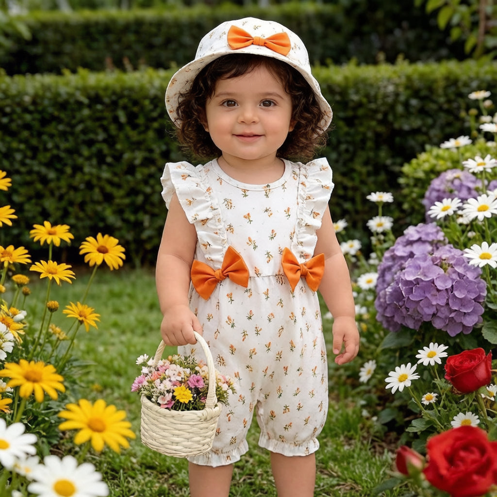 2PCS Lovely Floral Printed Flutter Sleeve Baby Jumpsuit
