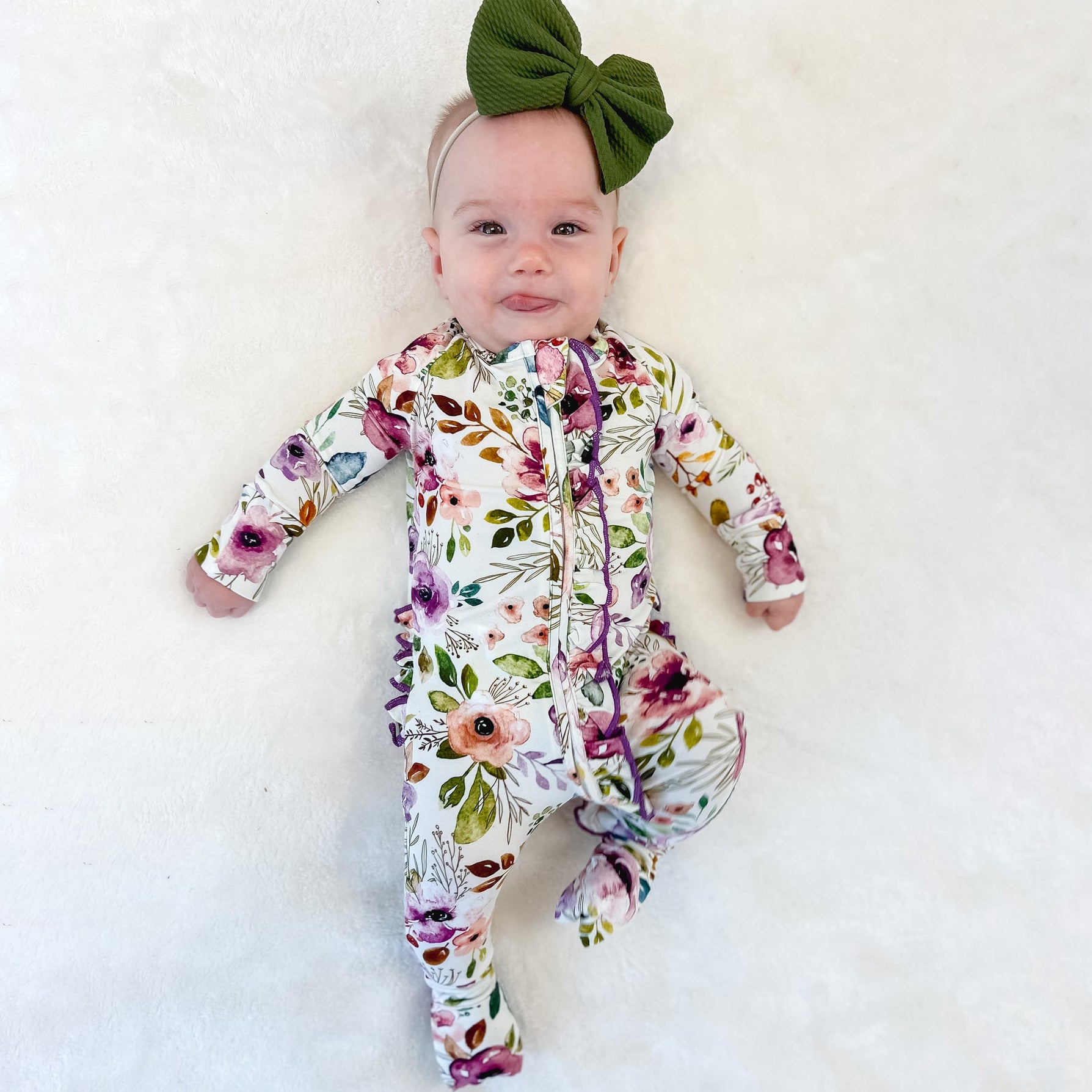 Chic Floral Printed Long Sleeve Zipper Baby Jumpsuit