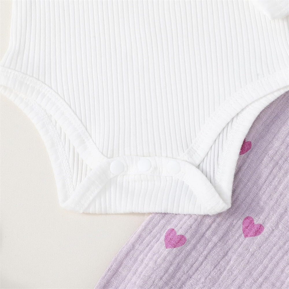 3PCS Cute Heart Print Long Sleeve Baby Set