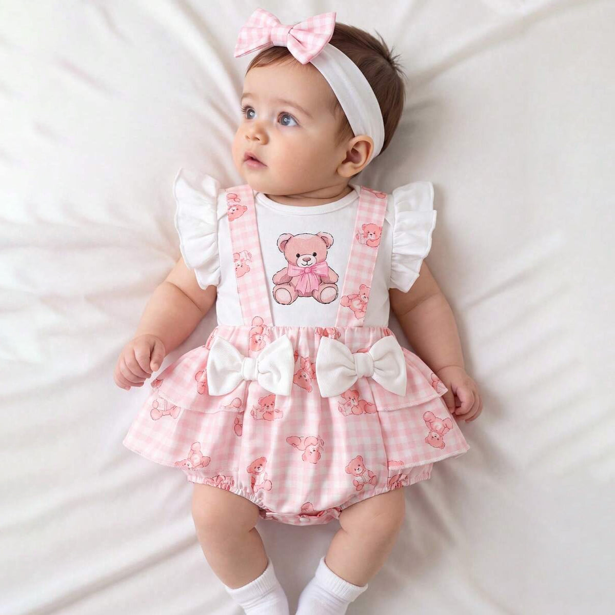 2PCS Gorgeous Bear Print Flounce Sleeve Baby Set