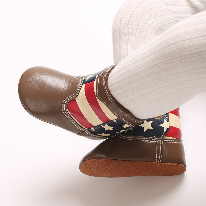 Star Stripe Spliced Design High Top Non Slip Baby Shoes