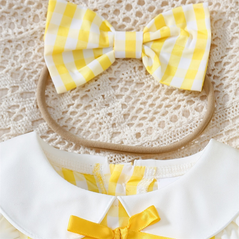 2PCS Cute Bee Embroidery Short Sleeve Baby Romper