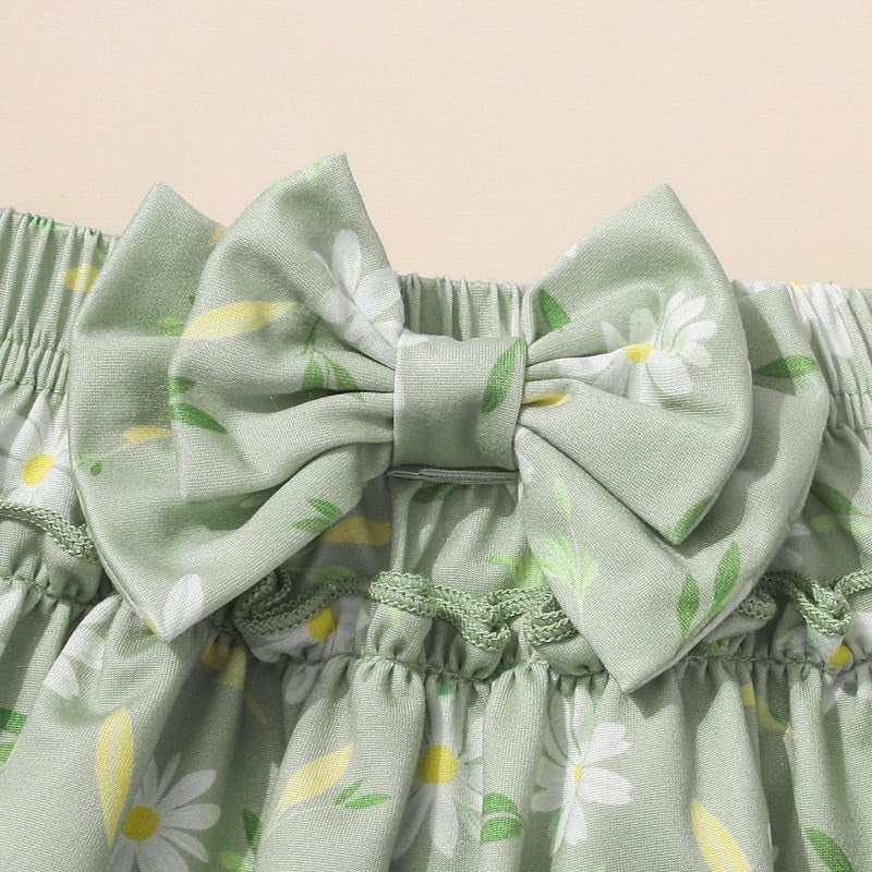 4PCS Mint “Daisy” Letter Floral Print Short Sleeve Baby Girl Set
