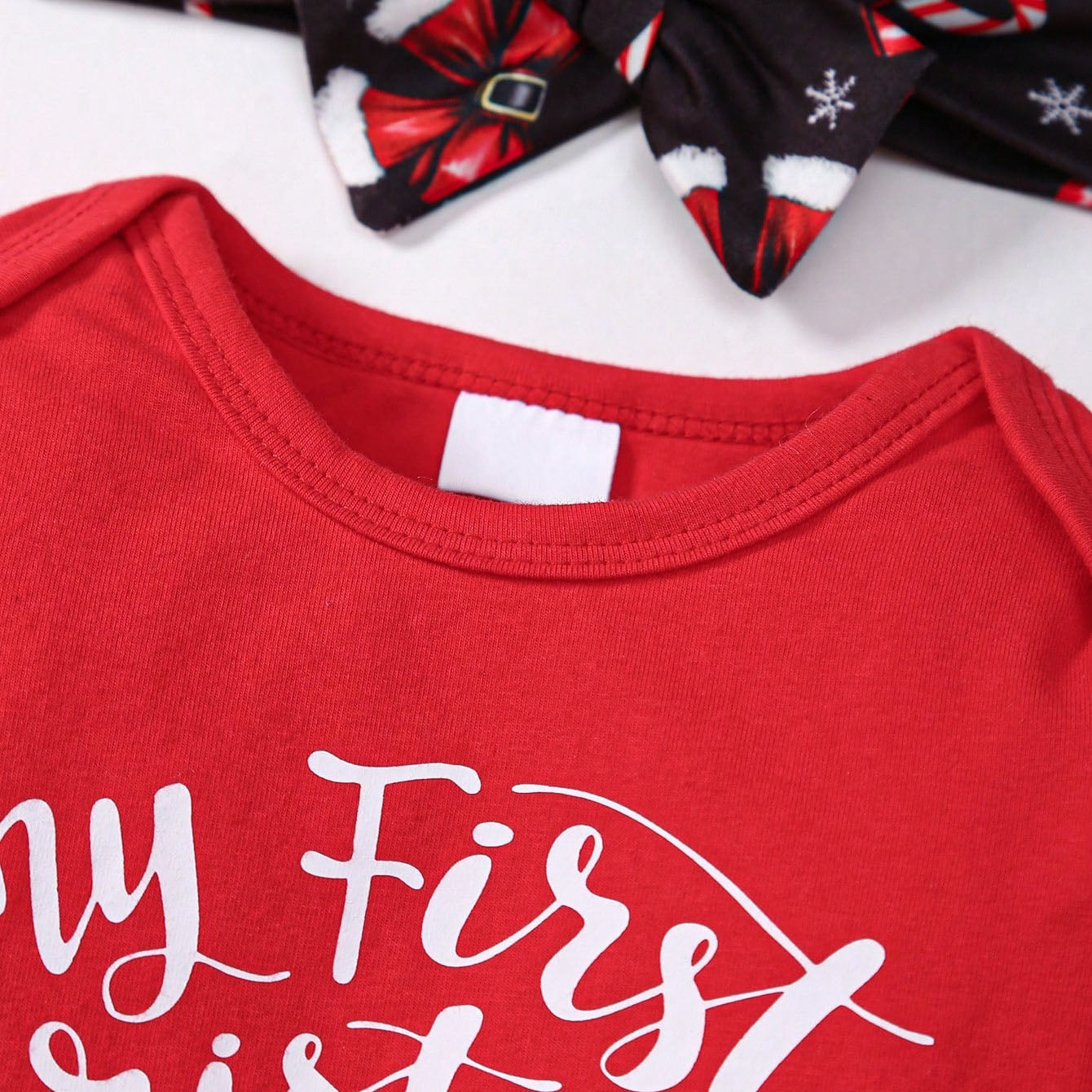 3PCS My First Christmas Letter Bow Print Baby Set