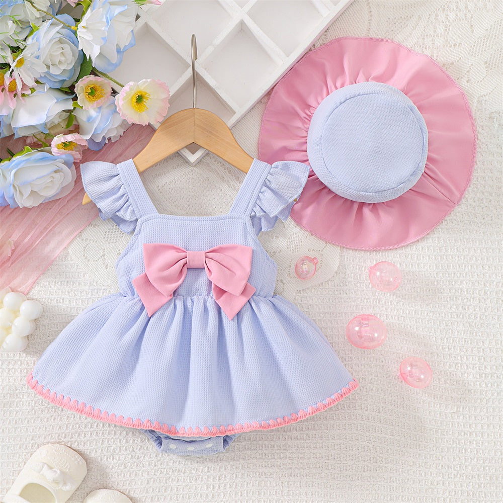 2PCS Fashion Color-block Fly Sleeve Baby Romper