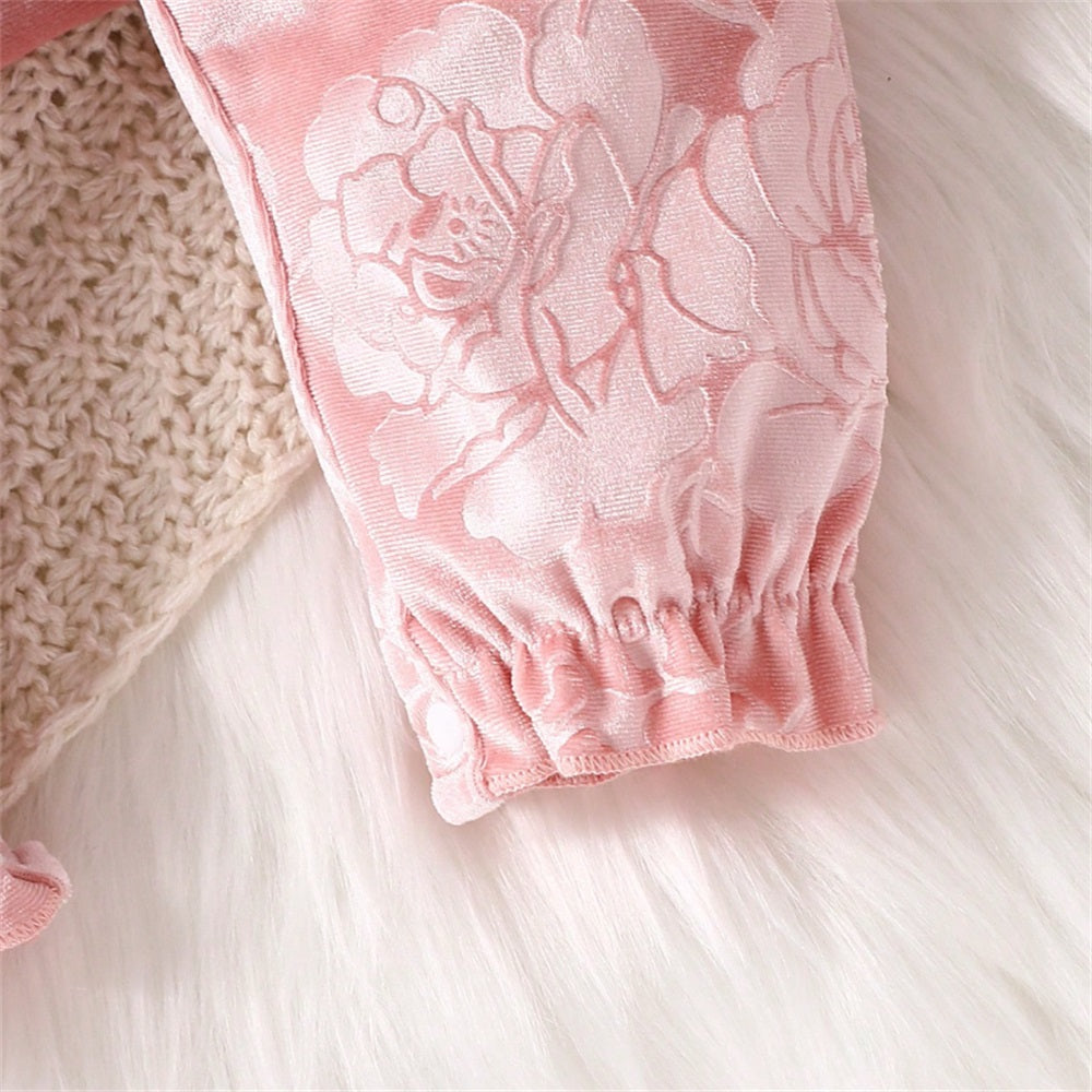 2PCS Floral Jacquard Long Sleeve Baby Jumpsuit