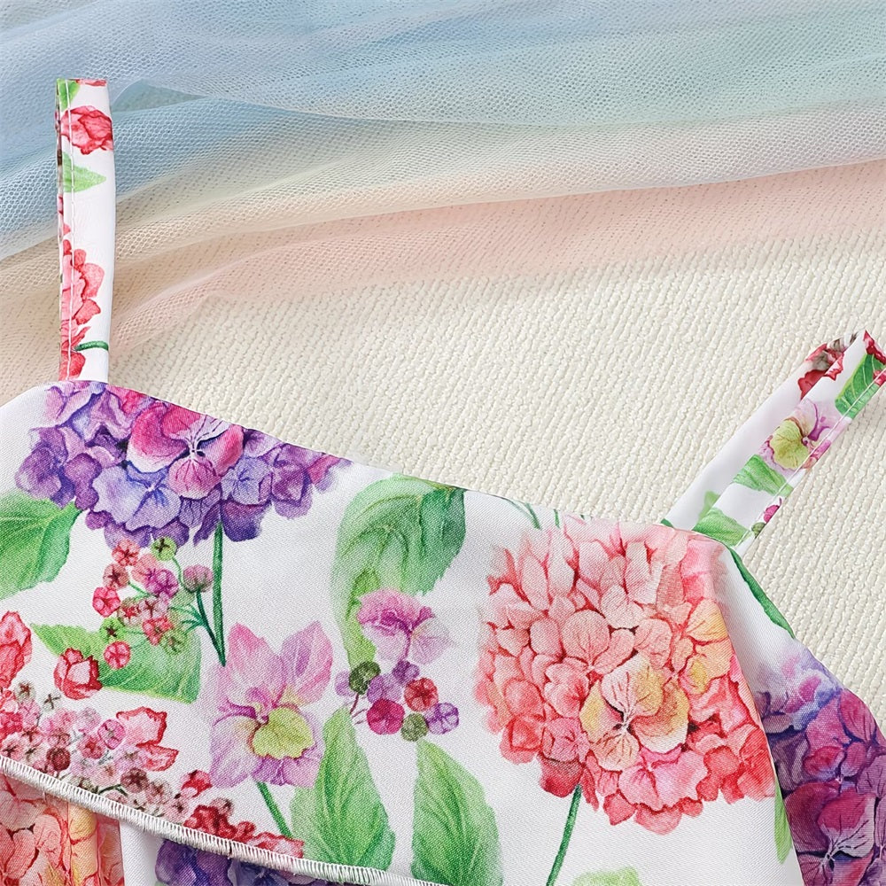 2PCS Stylish Floral Printed Baby Suspender Jumpsuit