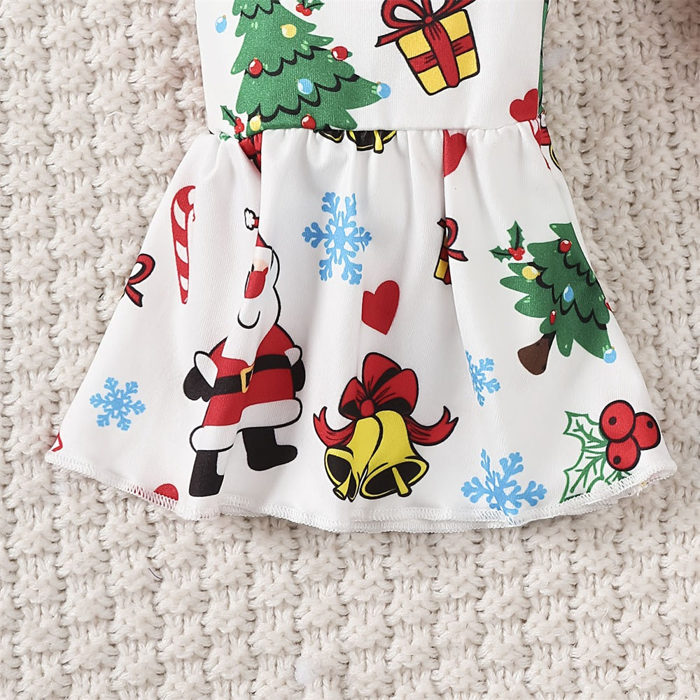 3PCS Girls' Christmas Deer Print Long Sleeve Baby Set