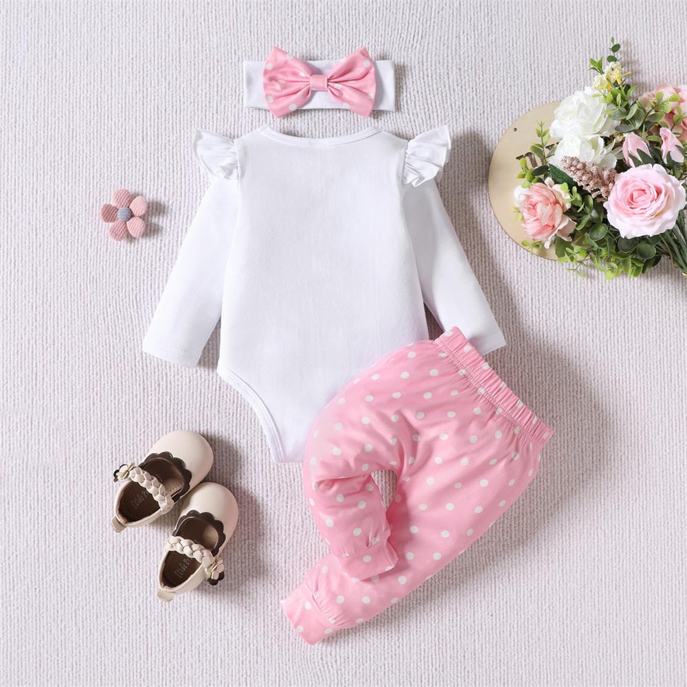 3PCS Mommy Is My Bestie Letter Polka Dot Print Baby Set