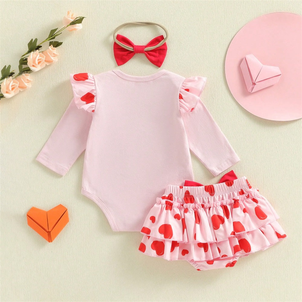 3PCS LOVE Letter Heart Print Long Sleeve Baby Set