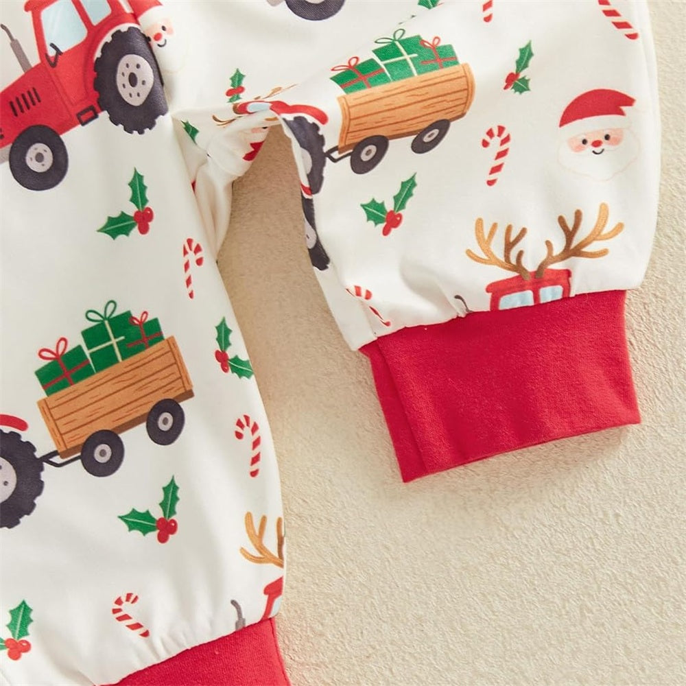 3PCS My First Visit From Santa Letter Tractor Printed Applique Baby Set