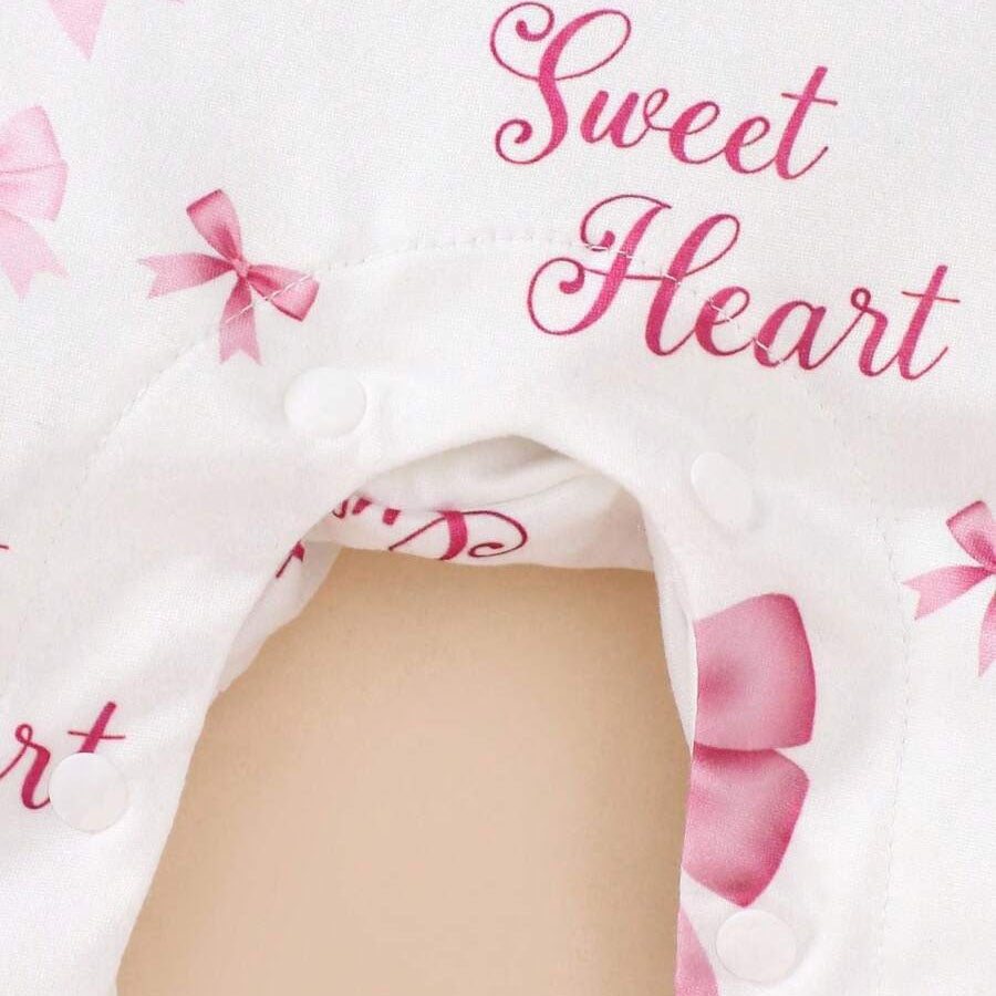 2PCS Sweet Heart Letter Bow Printed Long Sleeve Jumpsuit