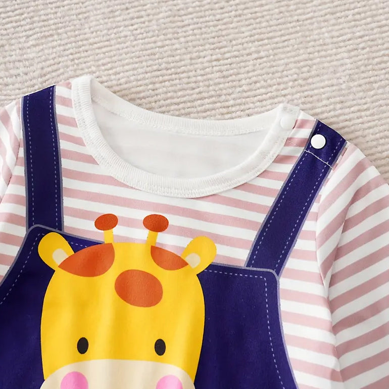 Comfy Giraffe Stripe Printed Baby Jumpsuit