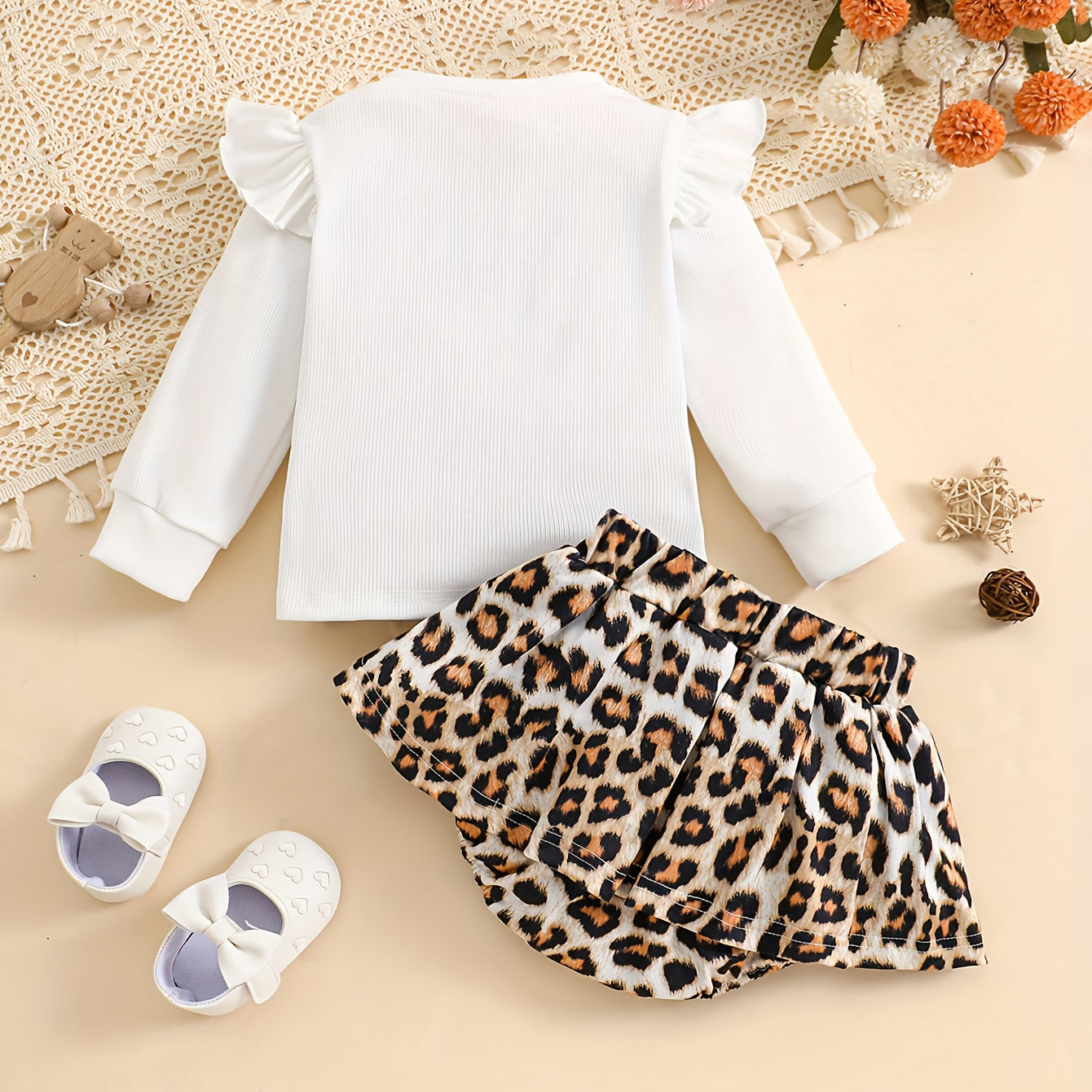 2PCS Convey A Smile Letter Leopard Print Baby Set