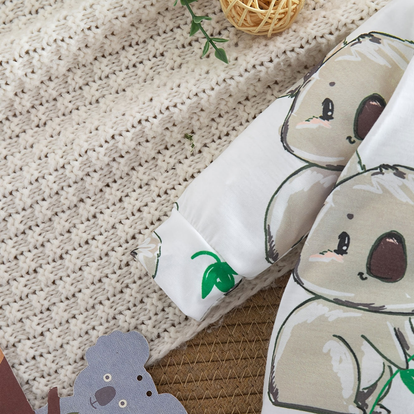 2PCS Casual Cute Koala Printed Long Sleeve Baby Jumpsuit