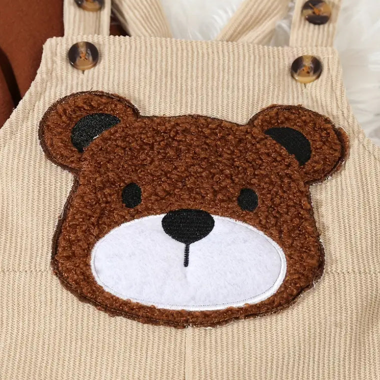 2PCS Cute Bear Embroidery Overalls Baby Set