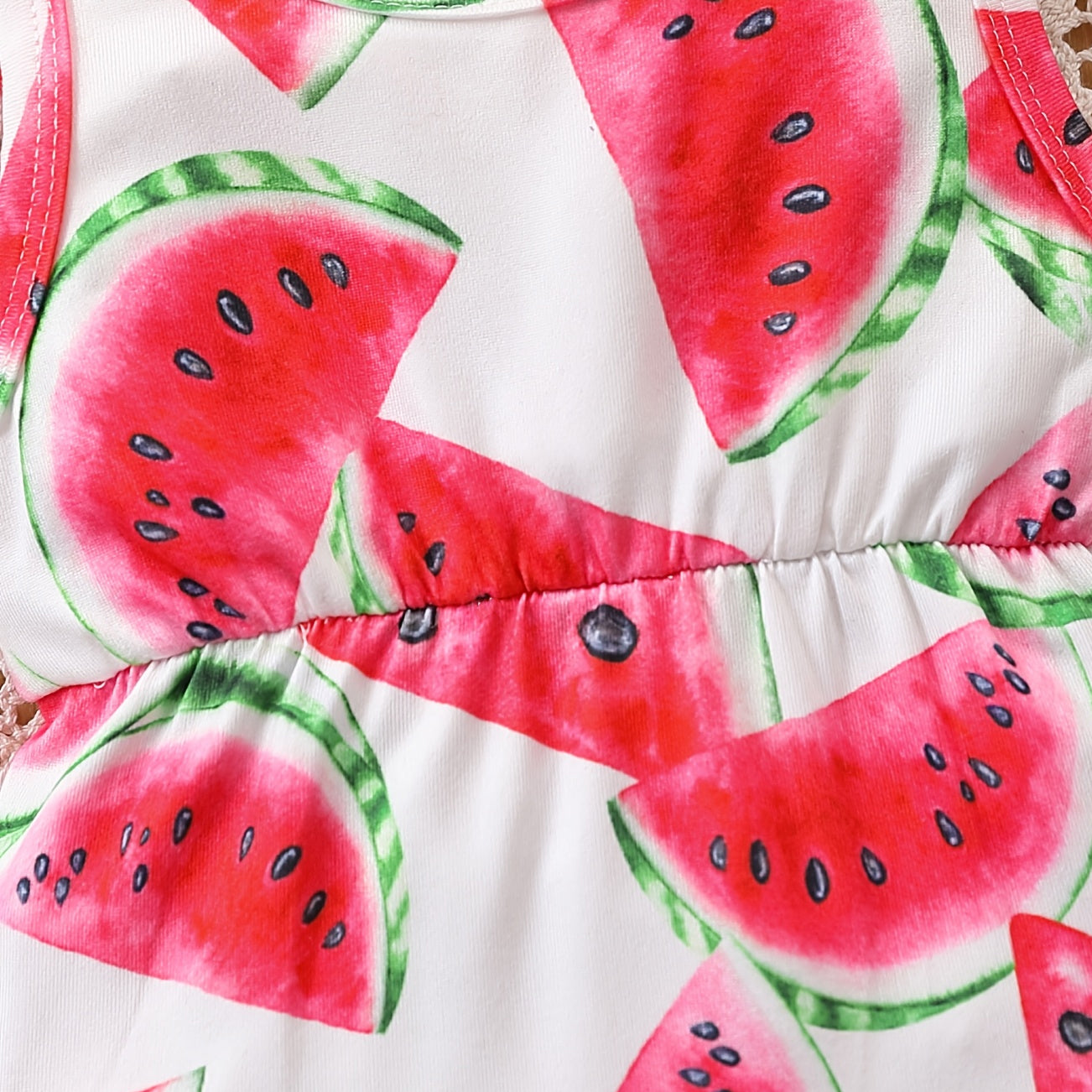Cute Watermelon Print Sleeveless Baby Girl Romper