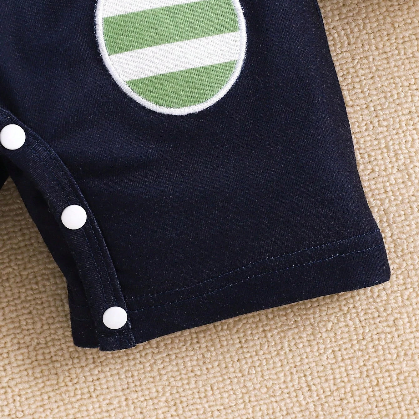 Cute Dinosaur Embroidery Patch Stripe Printed Baby Jumpsuit