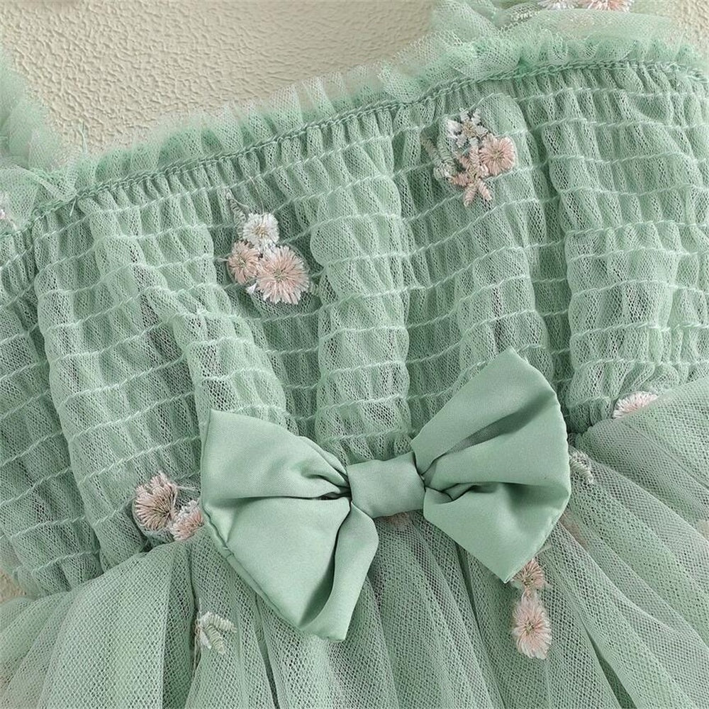 2PCS Summer Floral Embroidery Flounce Sleeve Baby Romper