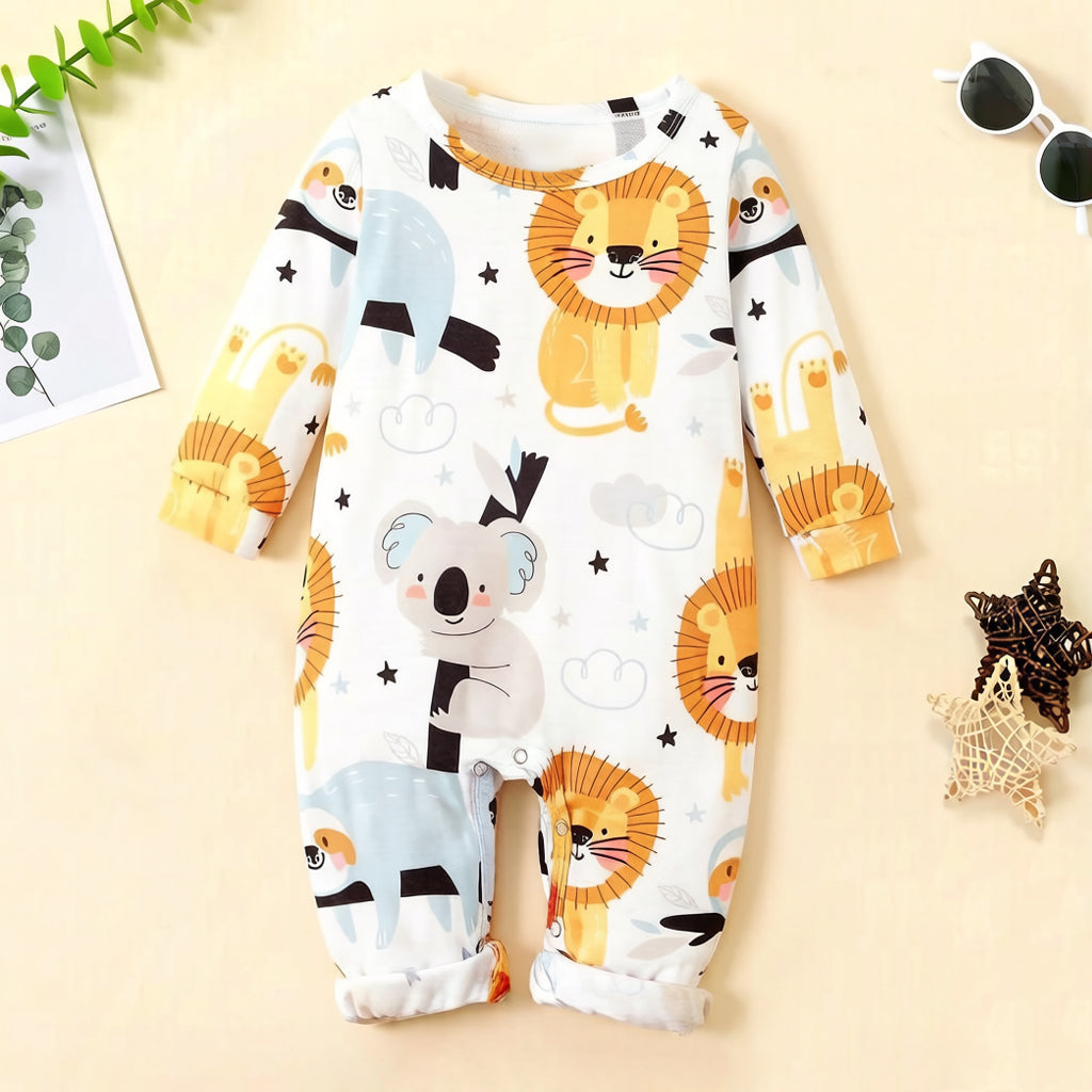 Comfortable Lion Koala Printed Long Sleeve Baby Jumpsuit