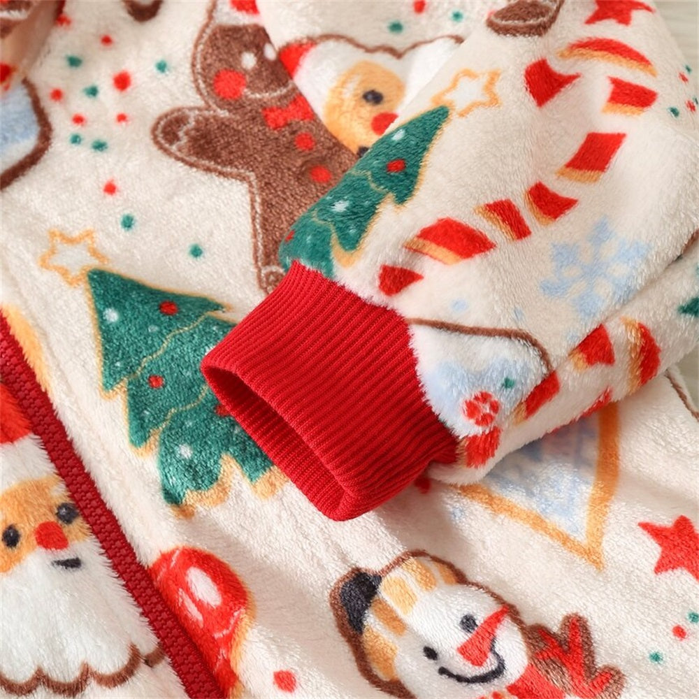 Autumn Winter Christmas Fleece Baby Hooded Jumpsuit
