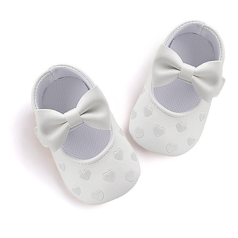 Embroidered Heart Bow Soft Sole Baby Prewalker Shoes