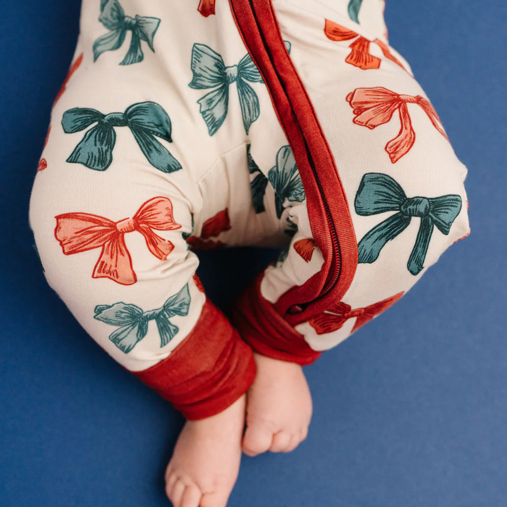 2PCS Pretty Bow Print Long Sleeve Zipper Baby Jumpsuit