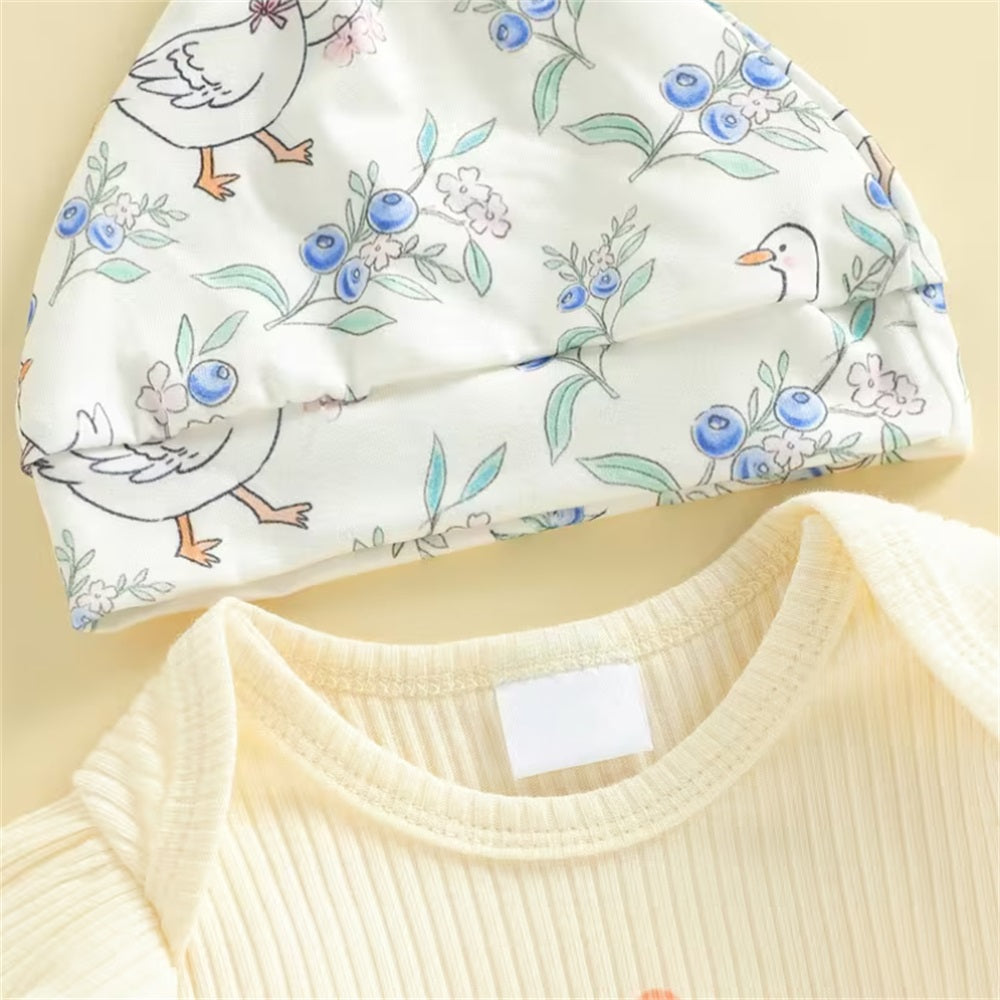 4PCS The Princess Has Arrived Letter Floral Print Long Sleeve Baby Set