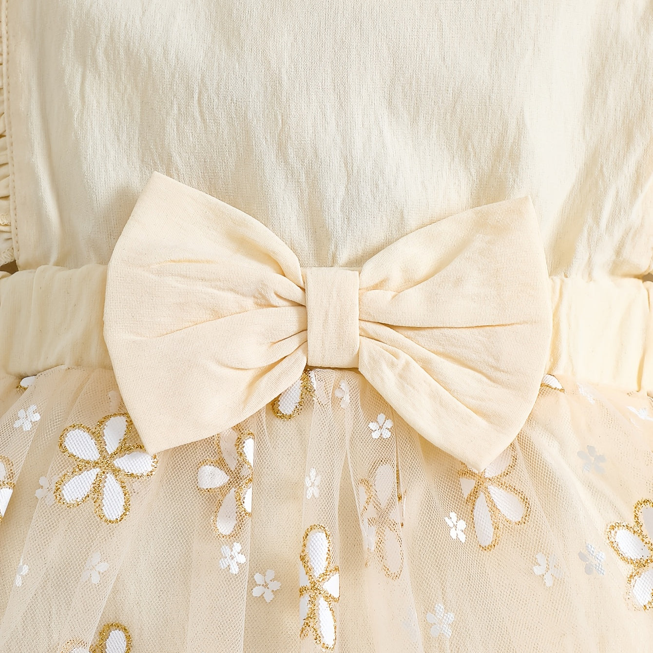 Adorable Floral Embroidery Flutter Sleeve Mesh Baby Romper