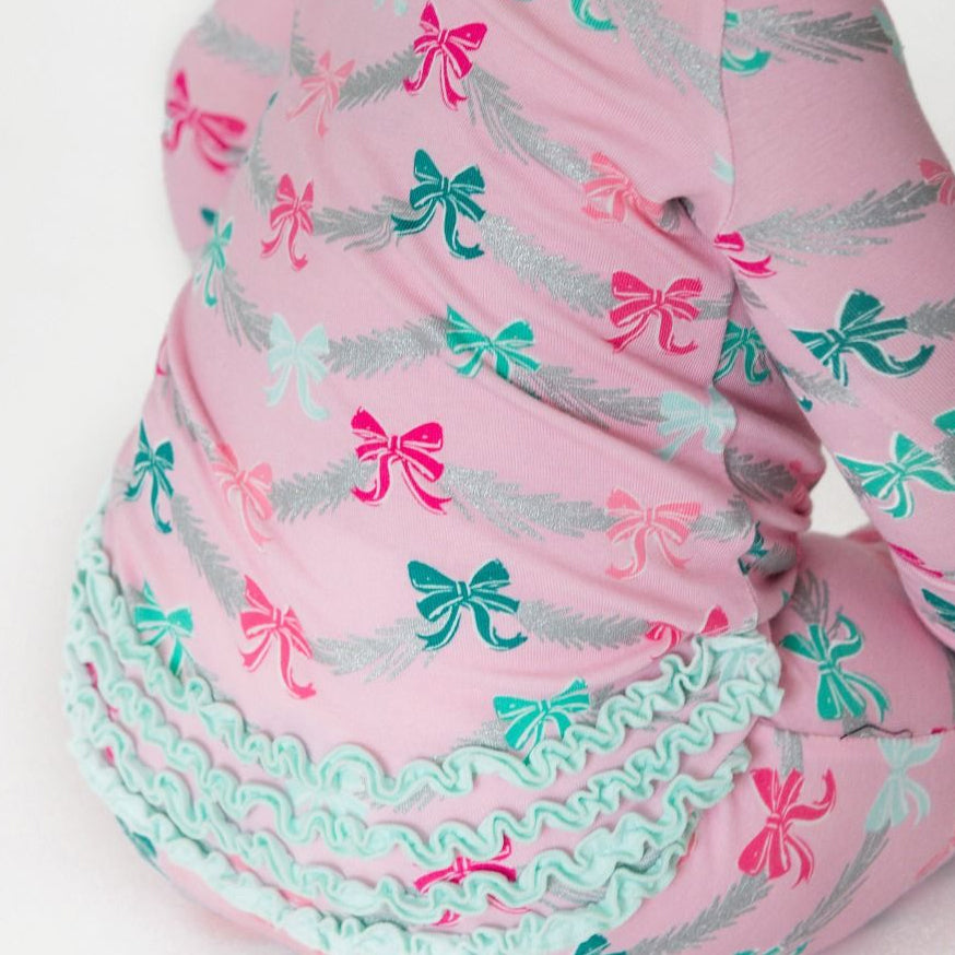 2PCS Grace Bow Floral Printed Zipper Baby Jumpsuit