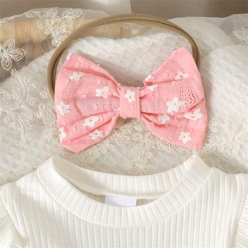 3PCS Winsome Floral Printed Bow Baby Girl Romper
