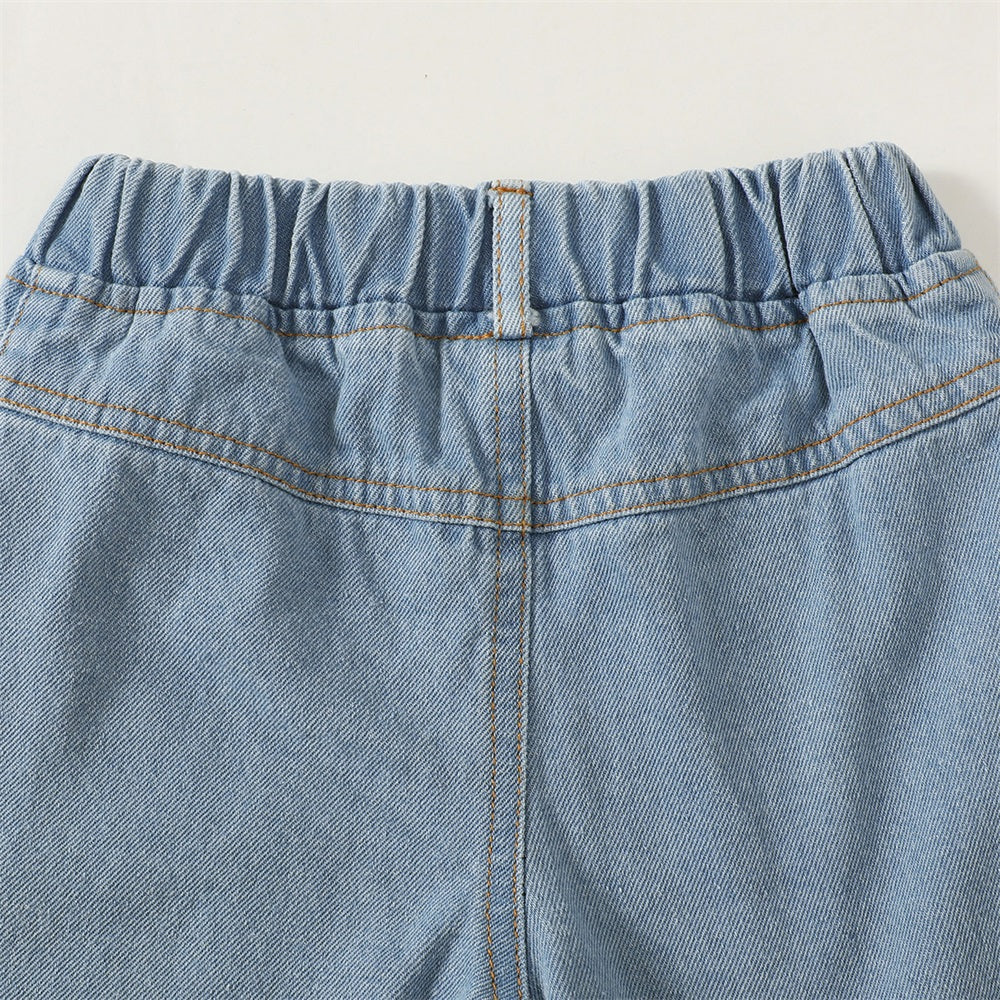 2PCS Heart Print Long Sleeve Top Jeans Pants Baby Set