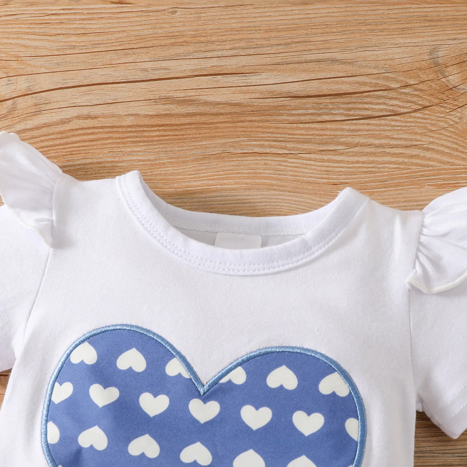 3PCS Comfy Heart Printed Short Sleeve Baby Set