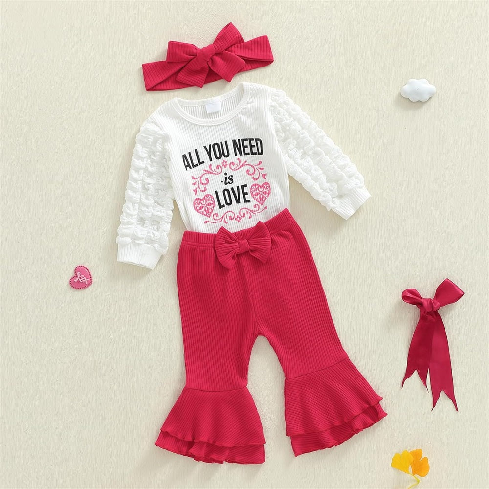 3PCS All You Need Is Love Letter Print Long Sleeve Baby Set