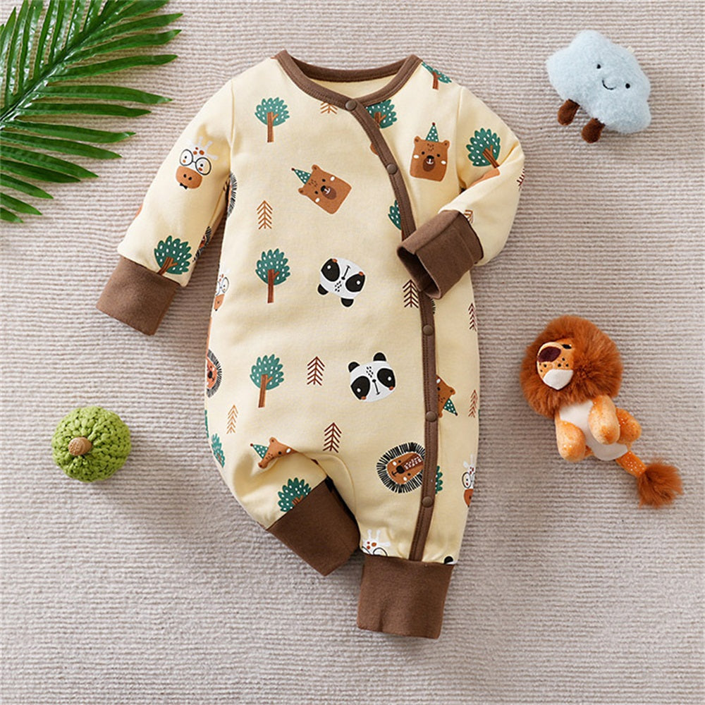 Cute Casual Animal Print Long Sleeve Baby Jumpsuit