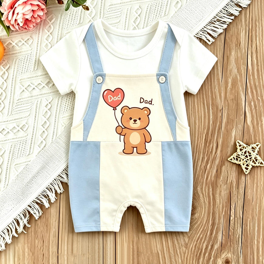 Casual Dad Letter Bear Print Short Sleeve Baby Jumpsuit