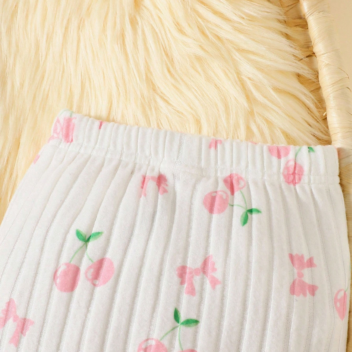 3PCS Cute Cherry Printed Knit Long Sleeve Baby Set