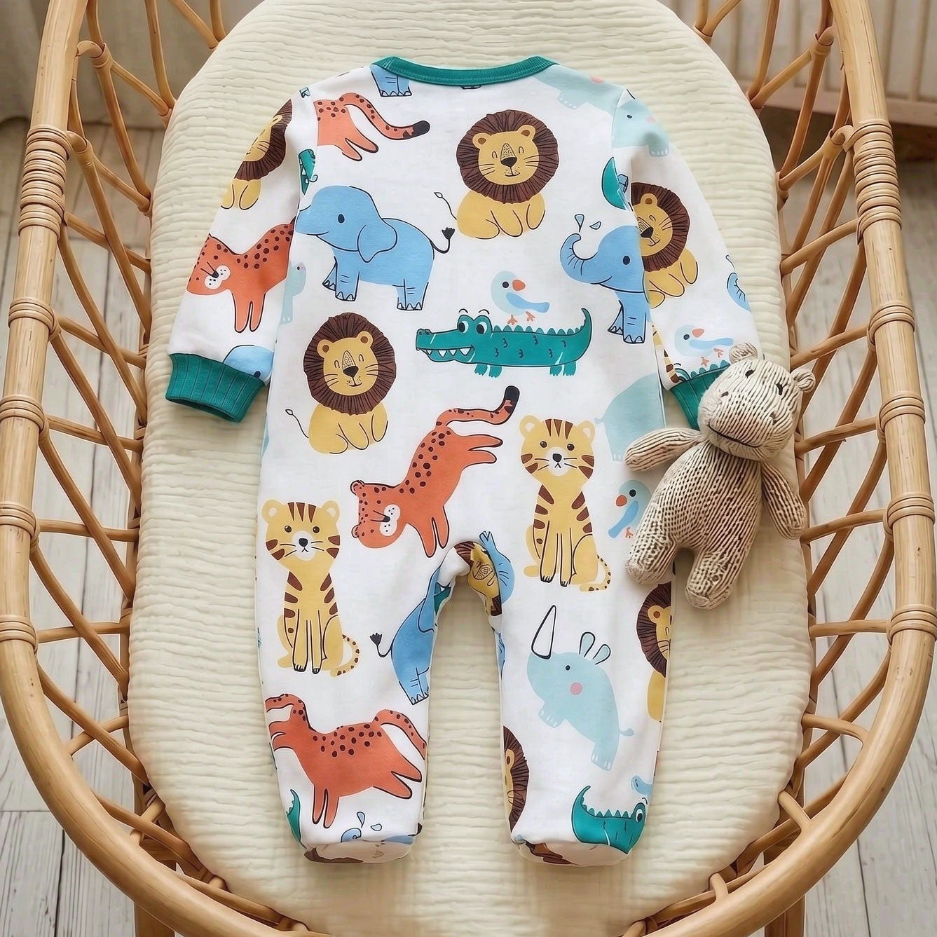 Cute Animal Print Long Sleeve Zipper Baby Jumpsuit