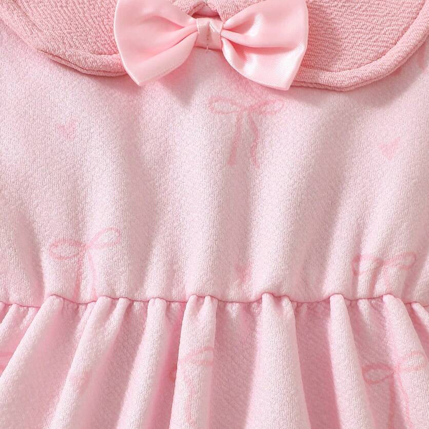 Sweet Bow Print Puff Sleeve Baby Romper