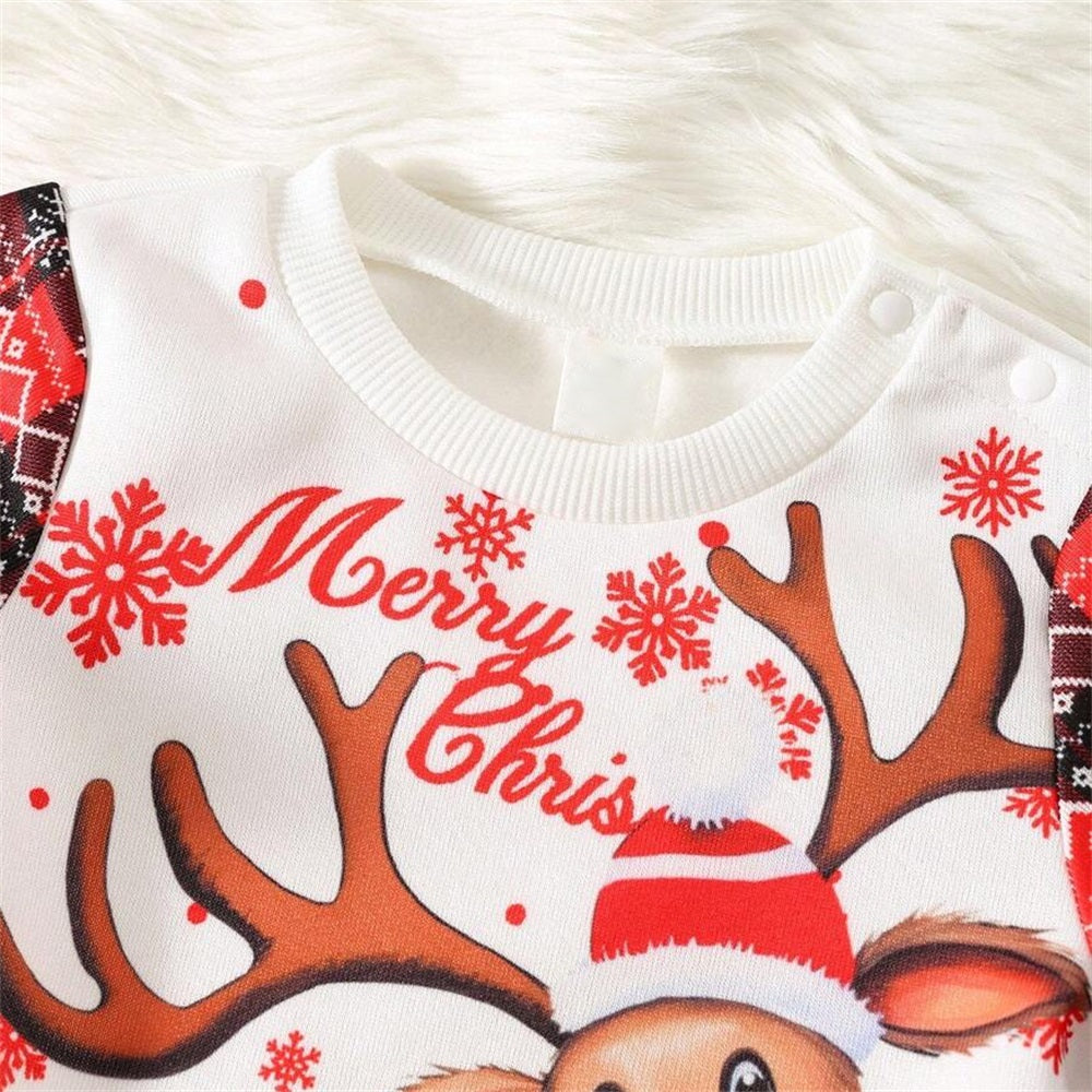 Casual Wapiti Print Long Sleeve Christmas Baby Jumpsuit