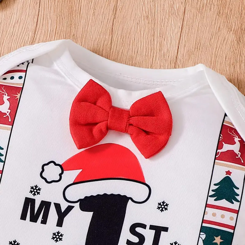 2PCS My 1st Christmas Letter Print Gentleman Long Sleeve Baby Set