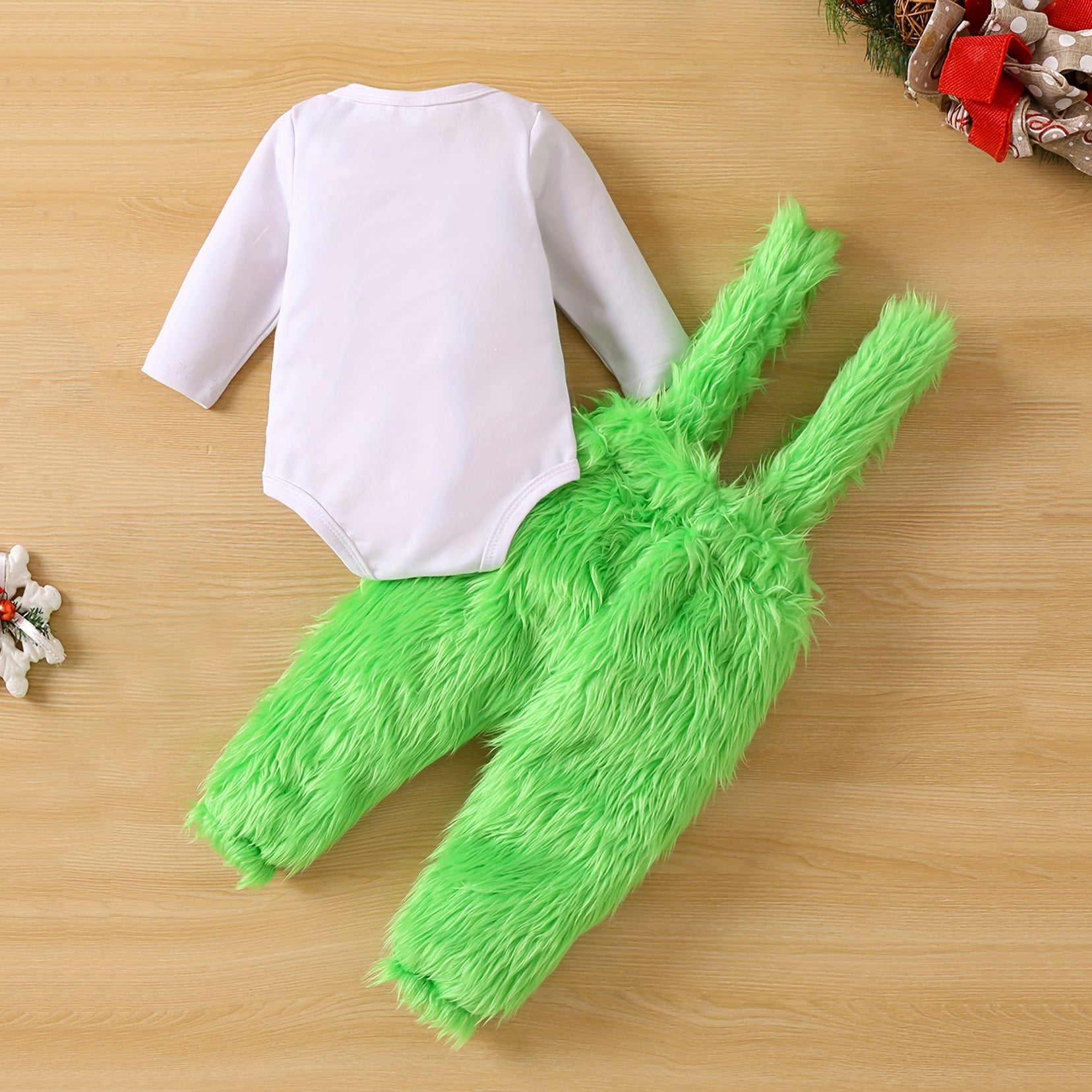 Ensemble pour bébé pelucheux imprimé lettre de Noël adorable 2 pièces